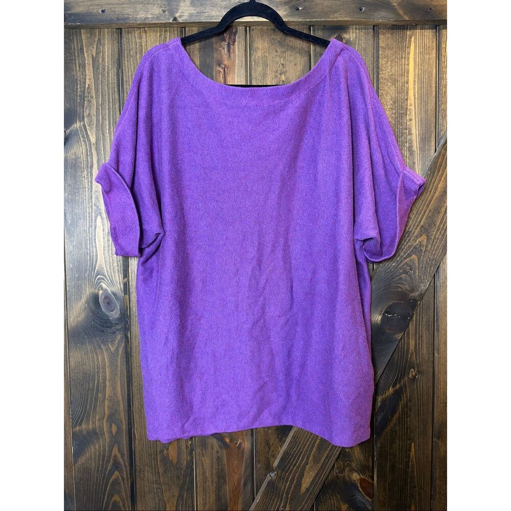 Eileen Fisher Cashmere Cotton Blend Purple Short Sleeve Sweater Size 1X π - Picture 2 of 6